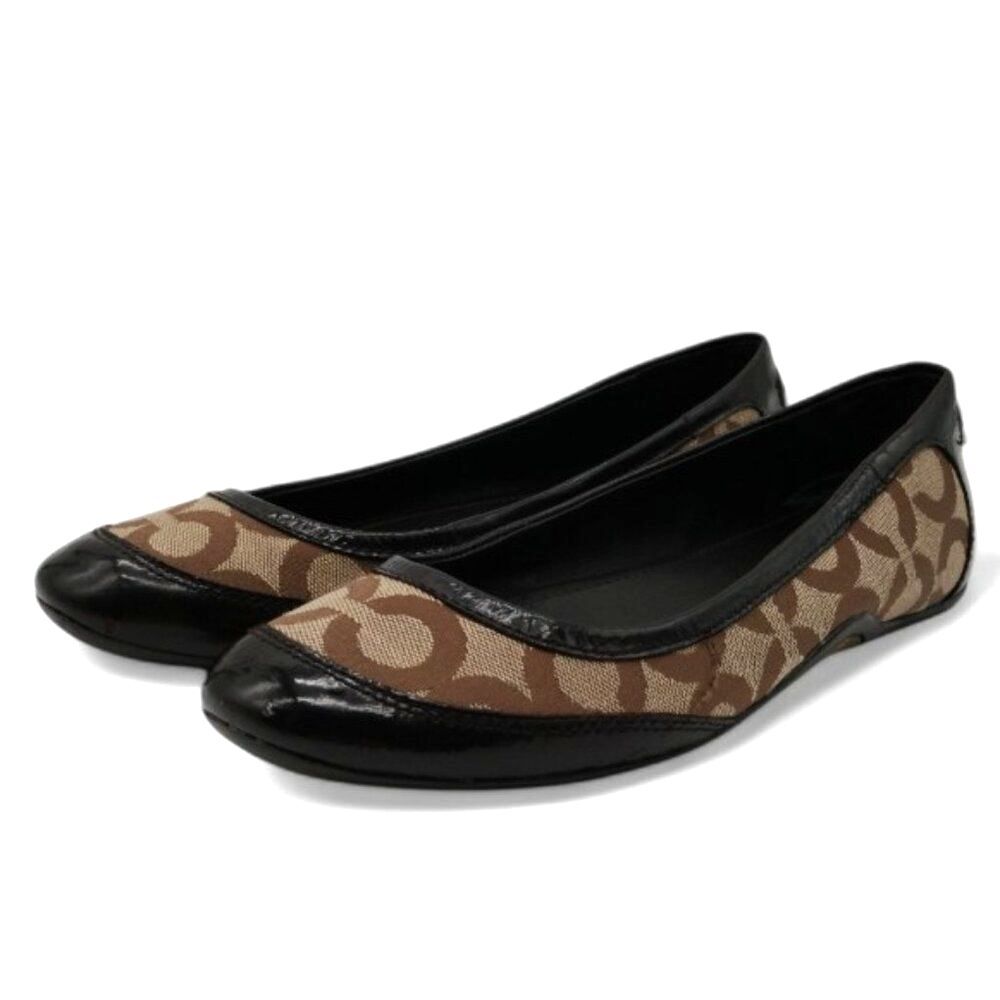 Coach Size 8 Light Brown Khaki Signature Canvas Ballet Flats F007/F09 - Picture 2 of 13